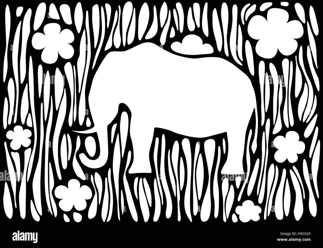 Graphic silhouette of an elephant on an abstract background Stock Vector