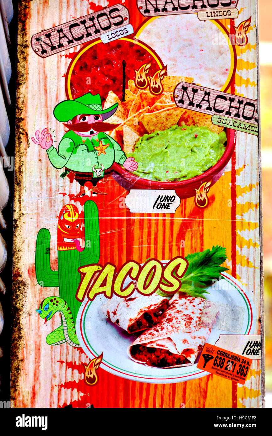 Fast Mexican food sign, Barcelona, Spain, Stock Photo