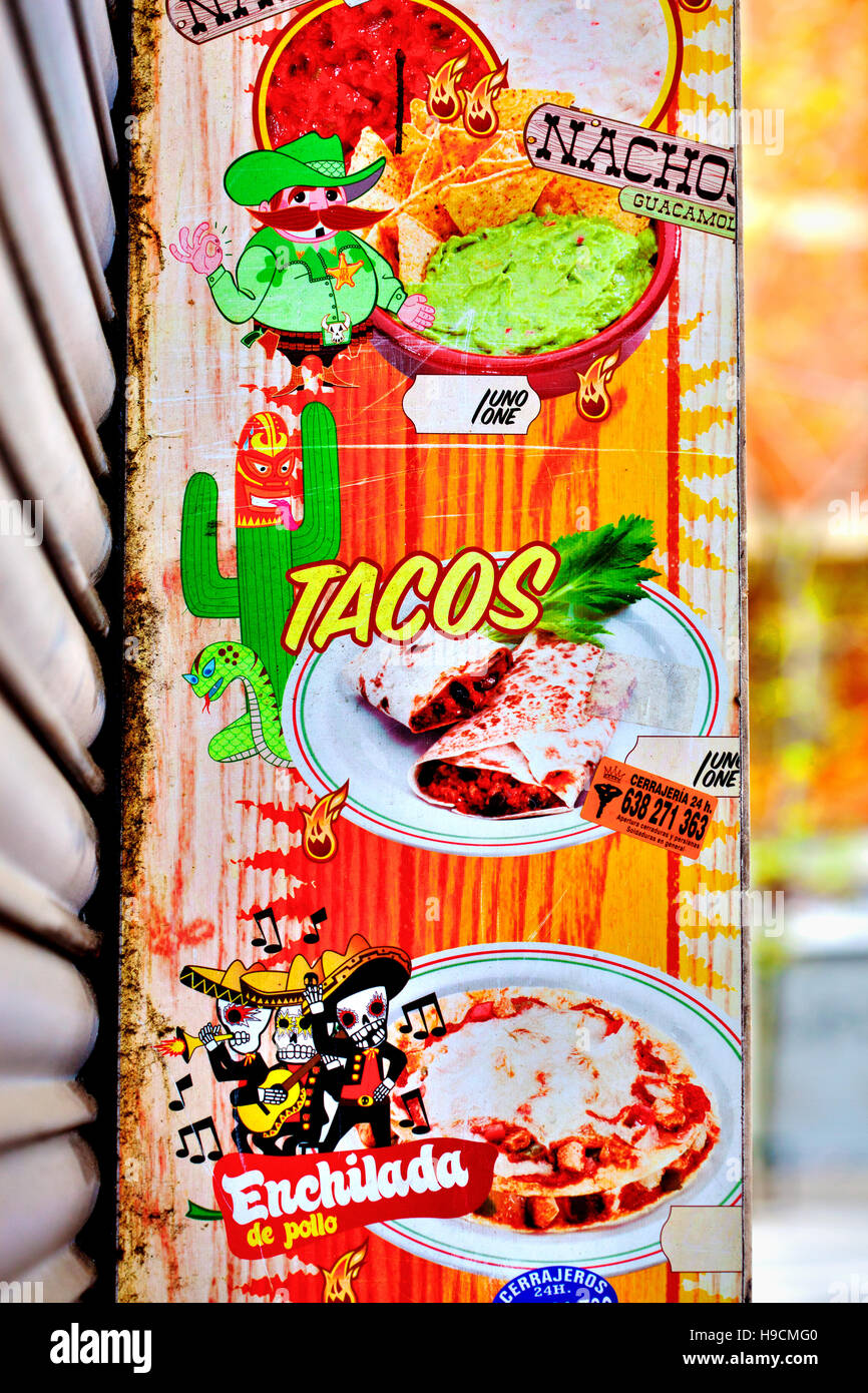 Fast Mexican food sign, Barcelona, Spain Stock Photo Alamy