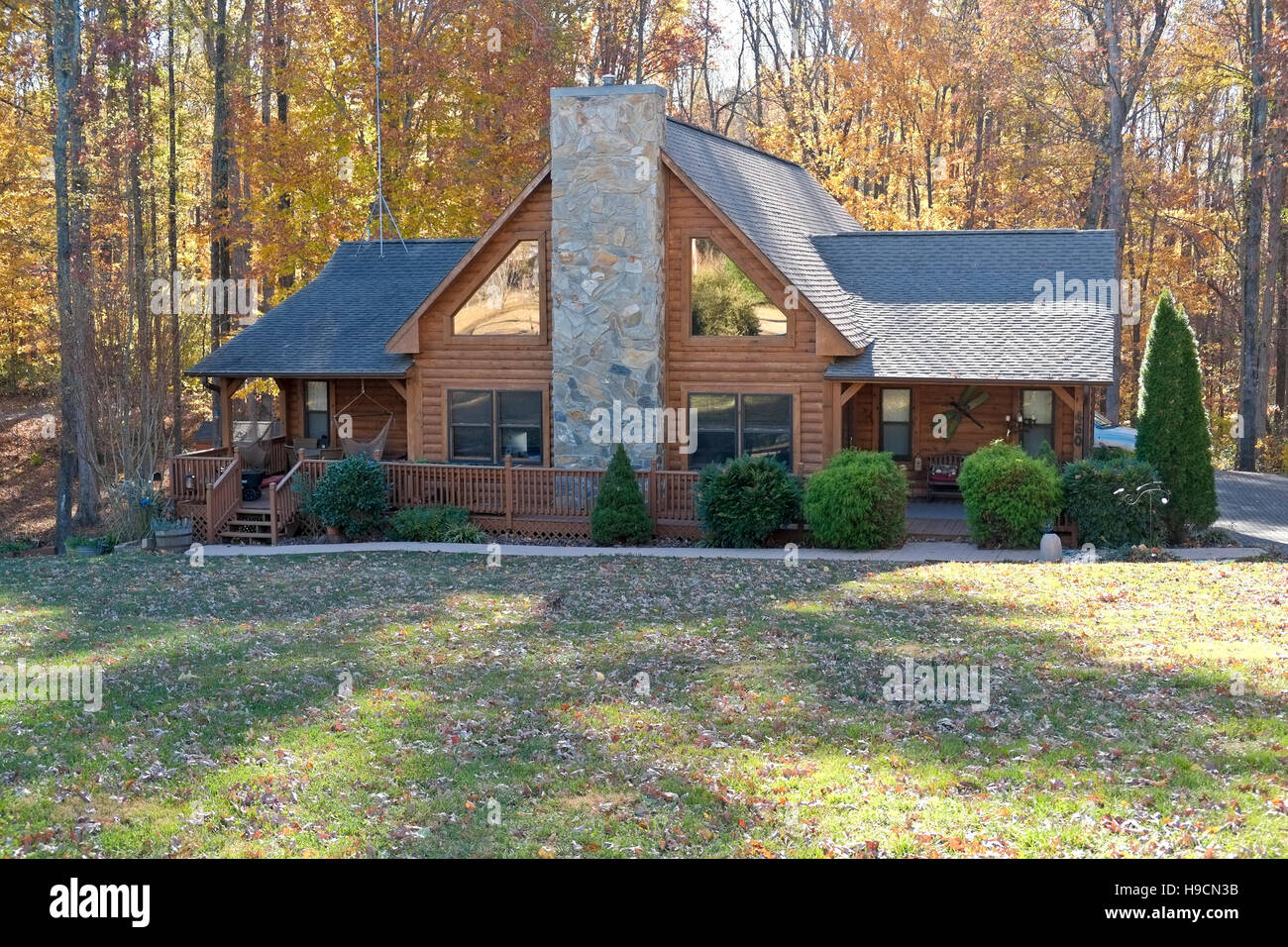 Log Cabin In North Carolina During Autumn Stock Photo 126284463