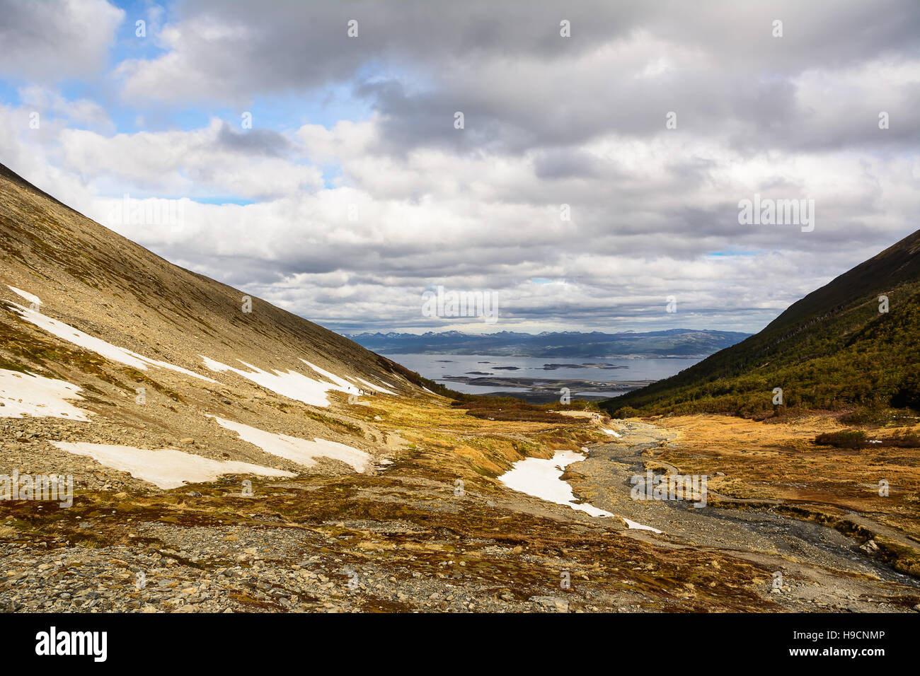 Beagle channel and Ushuaia seen from the Martial Glacier(Argentina) Stock Photo