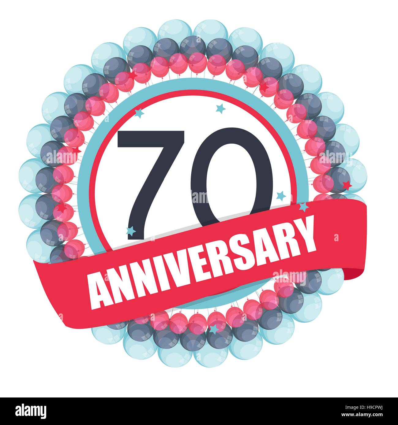 Cute Template 70 Years Anniversary with Balloons and Ribbon Vector Illustration EPS10 Stock Vector