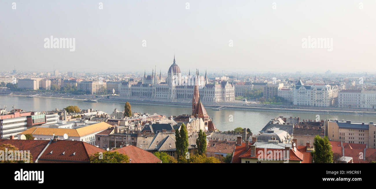 View on the center of Budapest, with the Hungarian Parliament Building, on the bank of the Danube, Hungary. Stock Photo