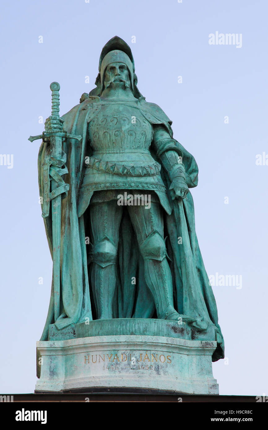 Statue of John Hunyadi (1406 -1456), a leading Hungarian military and political figure in Central and Southeastern Europe during the 15th century, in  Stock Photo
