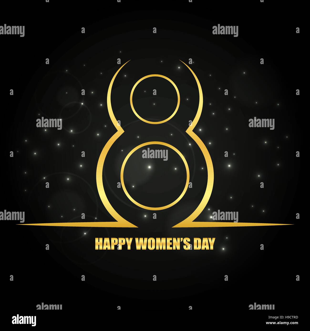 March 8. Golden International Women's Day greeting card for your design Stock Vector