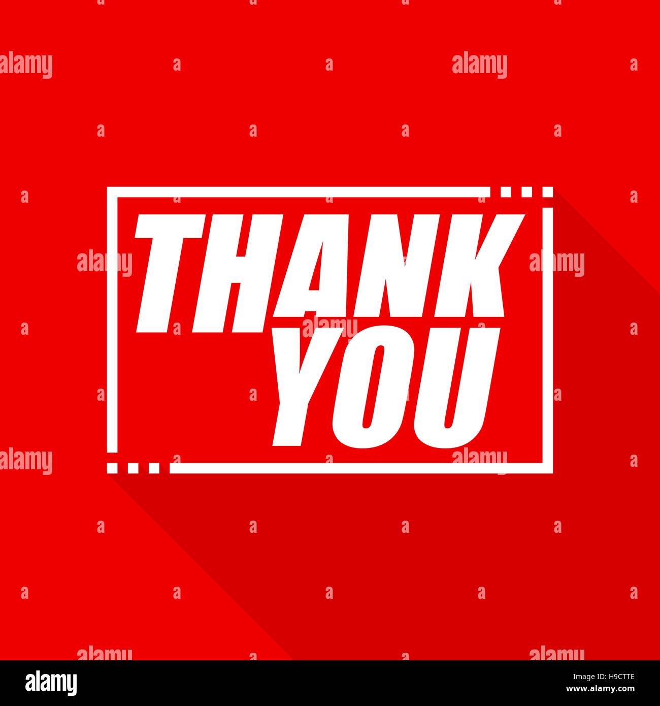 Vector illustration of white thank you text design over red background with long shadow Stock Vector
