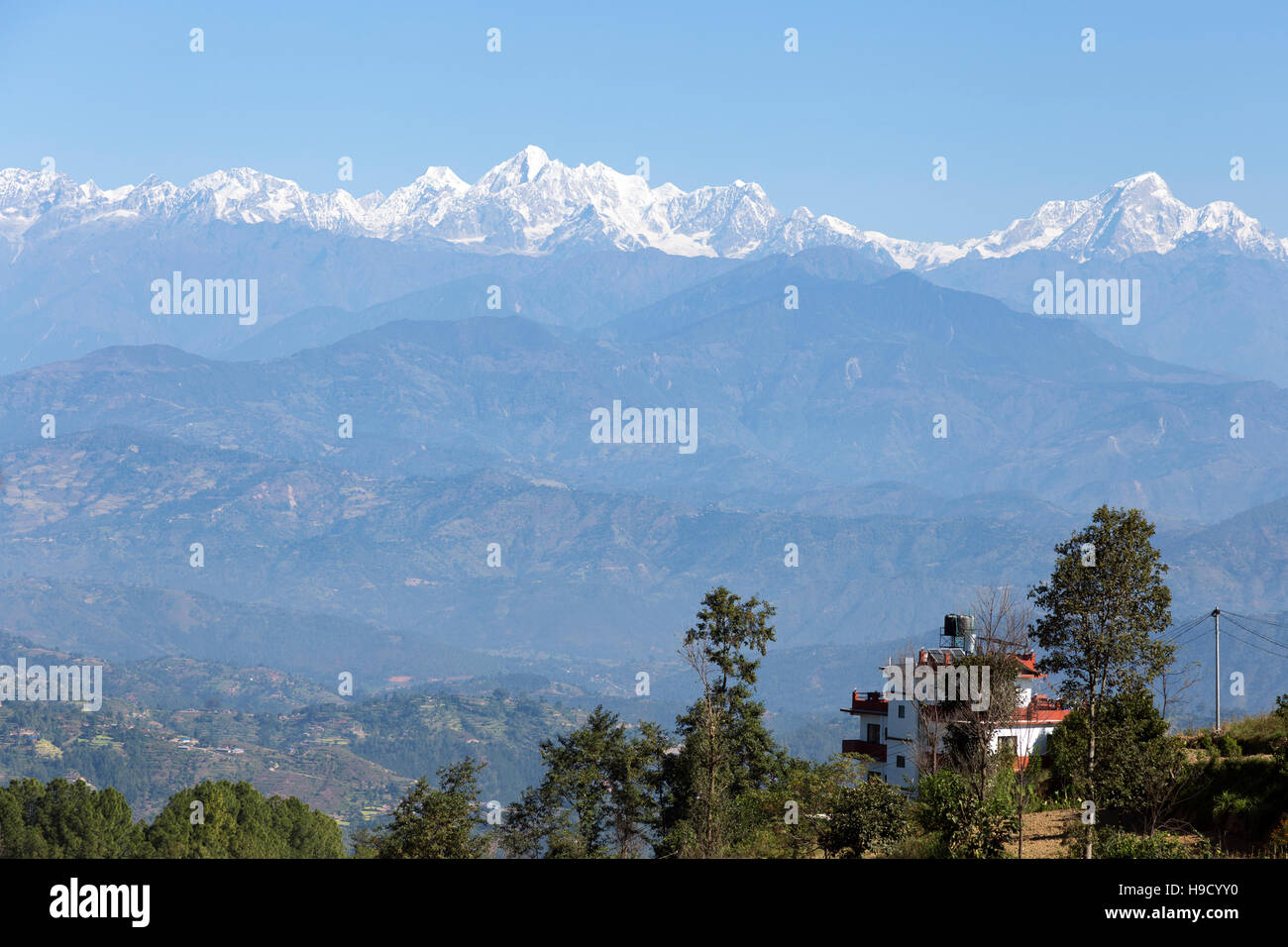 View of the Snow Capped Himalayas from Dhulikhel, Nepal Stock Photo Alamy