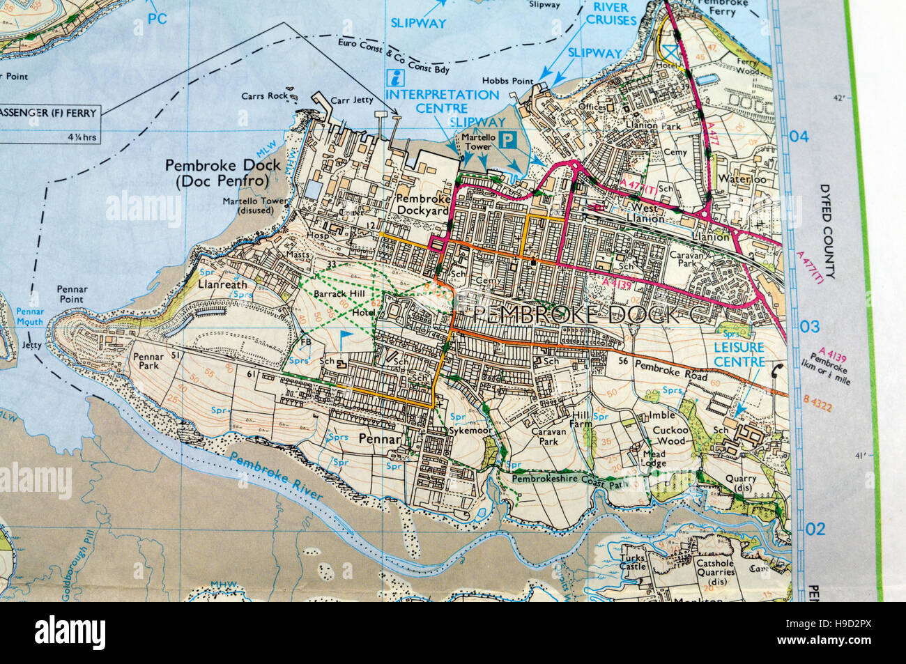 Ordnance Survey Map of Pembroke Dock, Wales. Stock Photo