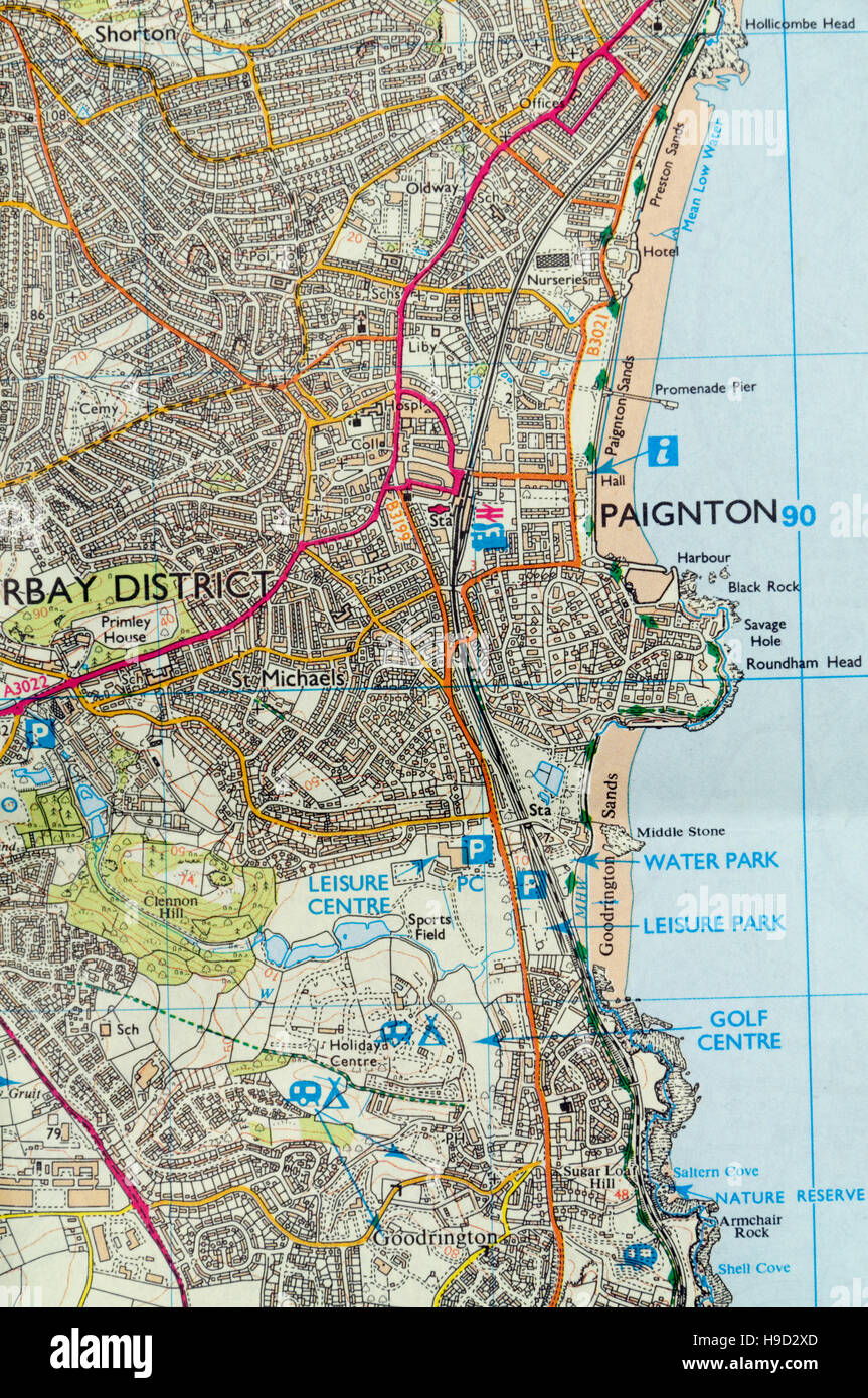 Paignton Town Centre Map Ordnance Survey Map Of Paignton, England Stock Photo - Alamy