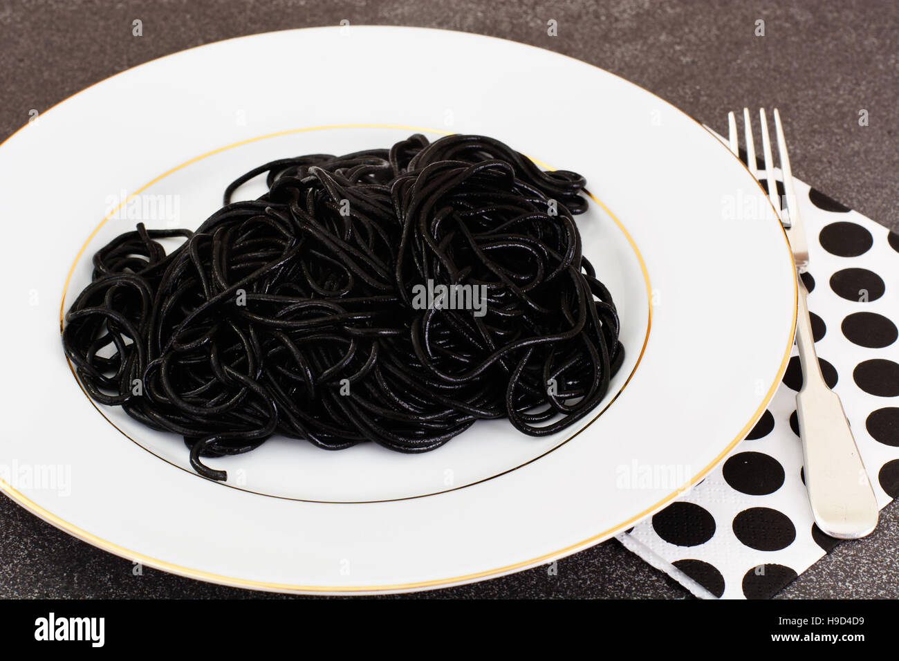 Black Pasta, Spaghetti Squid Ink, Seefood Studio Photo Stock Photo - Alamy