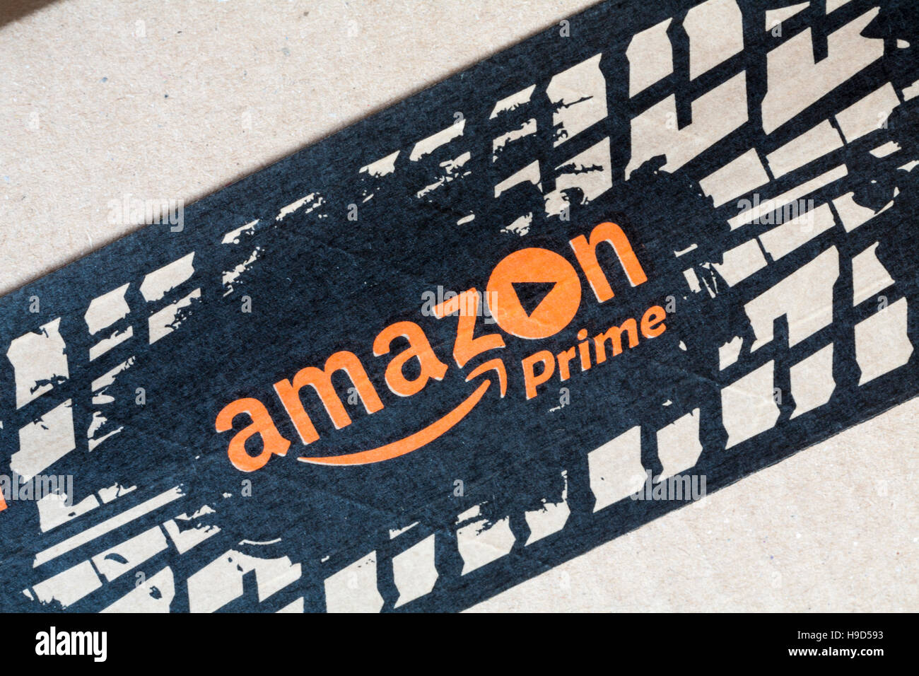 Amazon Prime logo tape on parcel from Amazon Stock Photo