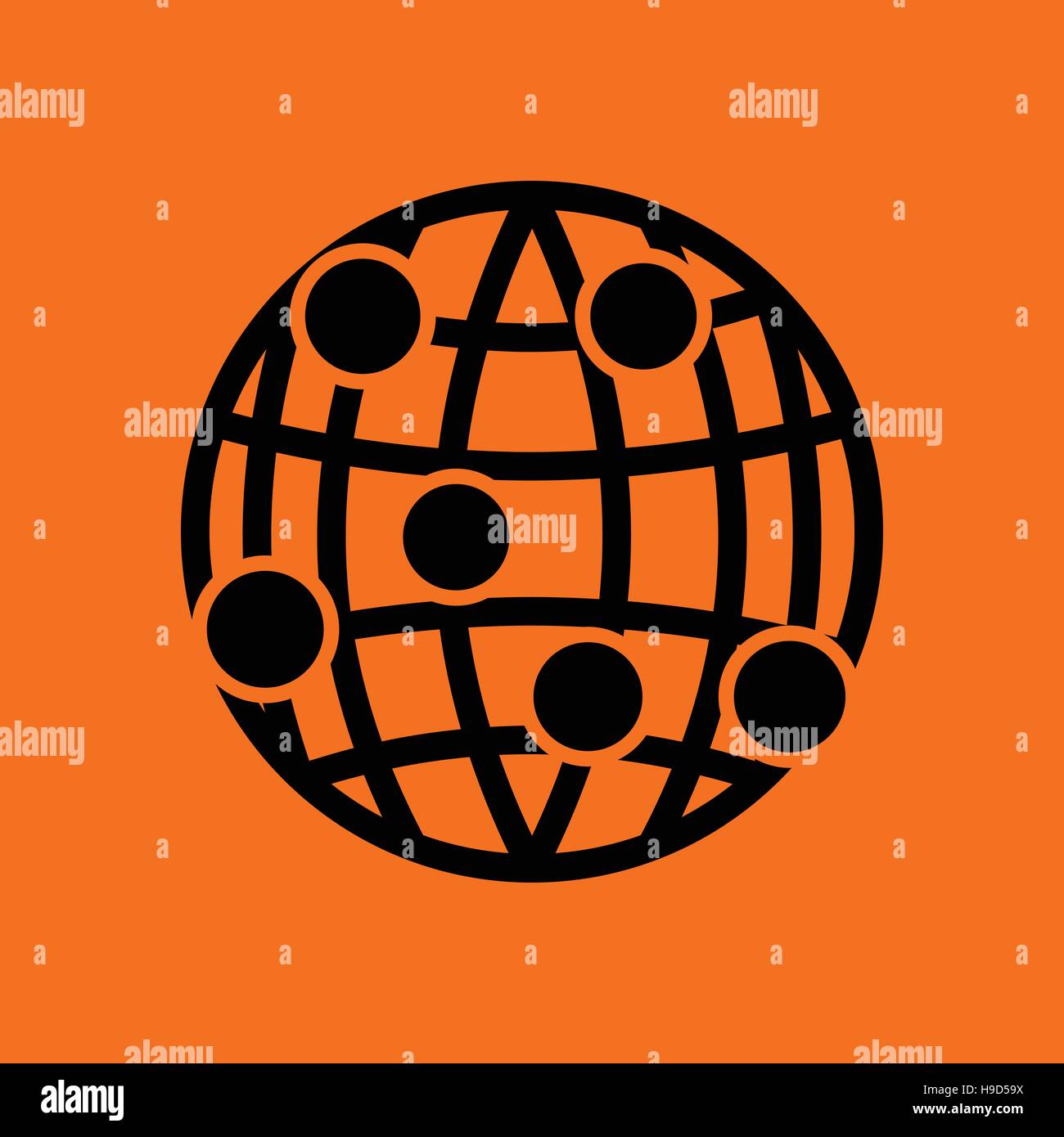 Globe connection point icon. Orange background with black. Vector ...