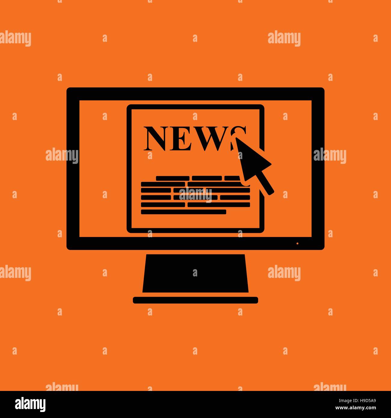 Monitor with news icon. Orange background with black. Vector