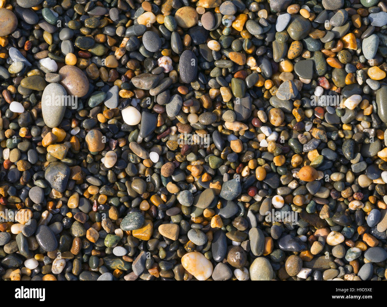 Colourful beach pebbles close up. Stock Photo
