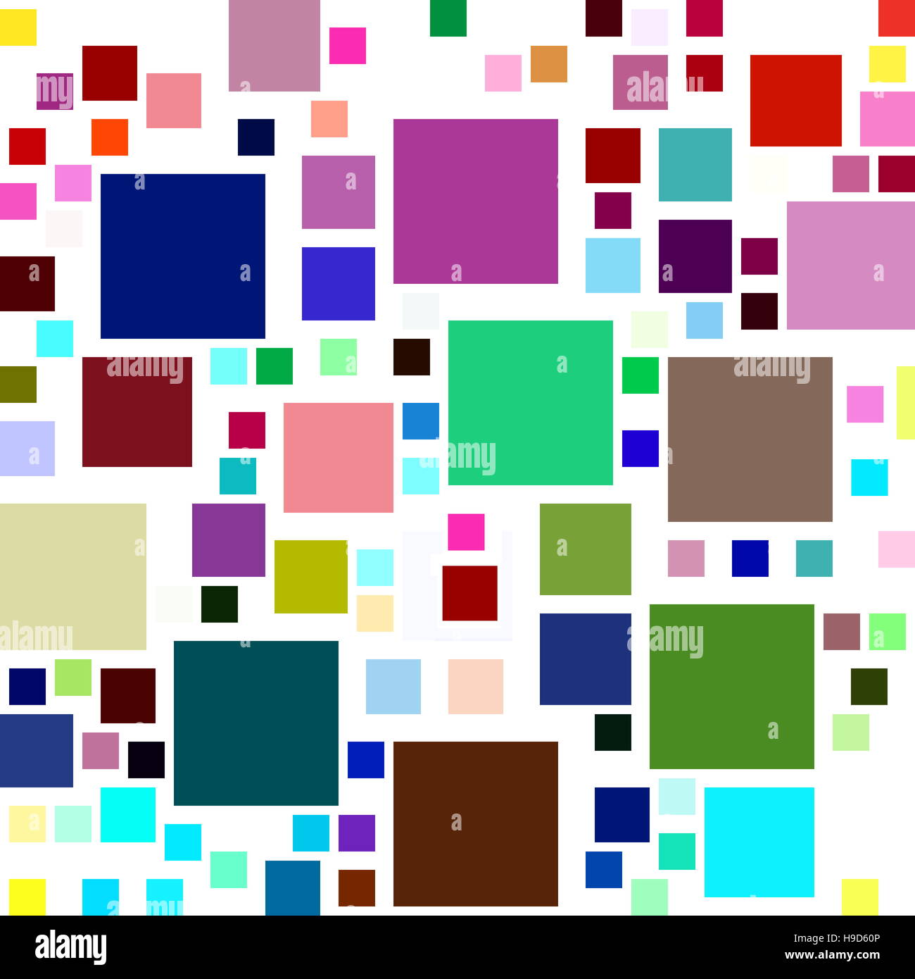 Lots of colourful square shapes on a white background. Stock Photo
