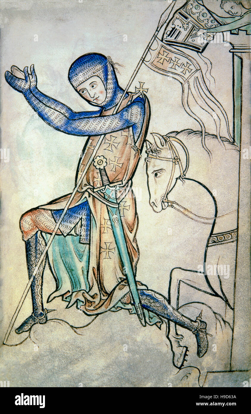 Manuscript 13th century ,  Psautier of Winchester - Knight Templar paying tribute to the King Stock Photo