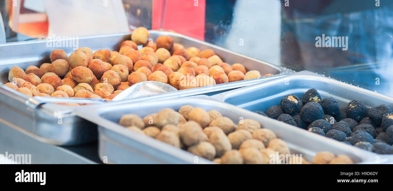 Italian food. Fried olive ascolane . Typical regional dish. Selective focus. Stock Photo