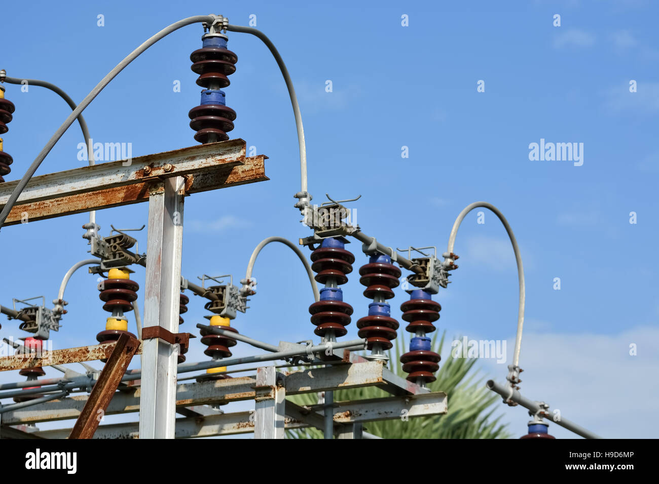 High voltage circuit breaker. Power substation Stock Photo