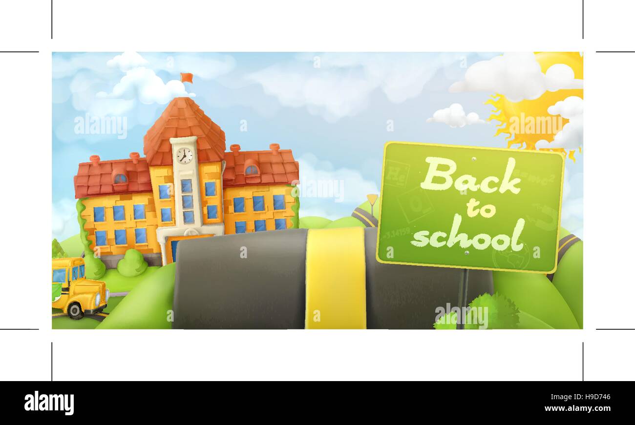 Back To School Road And Sign Vector Cartoon Background Stock