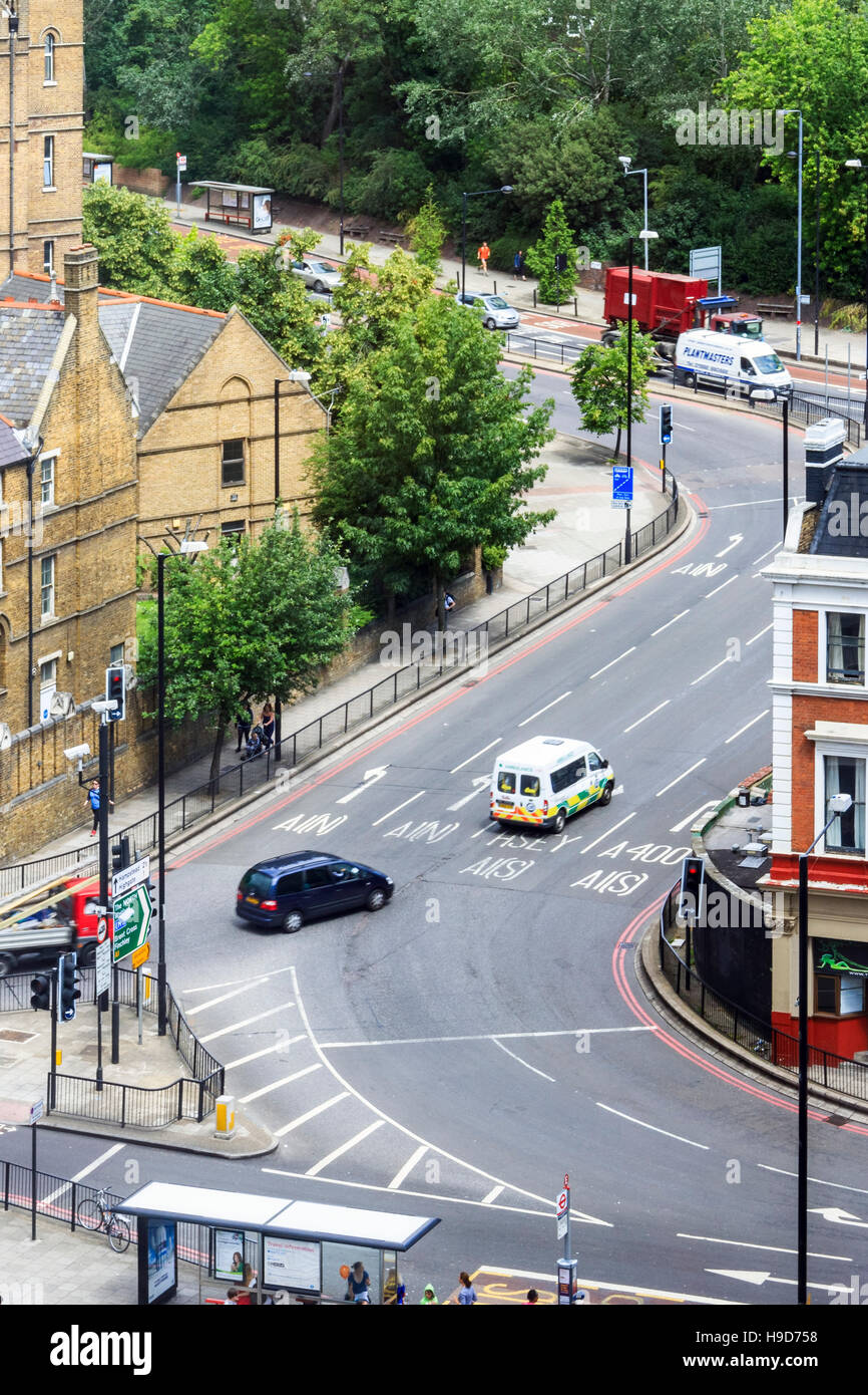 View from Hill House of Archway gyratory, North London, UK, before its redevelopment as a two-way system Stock Photo