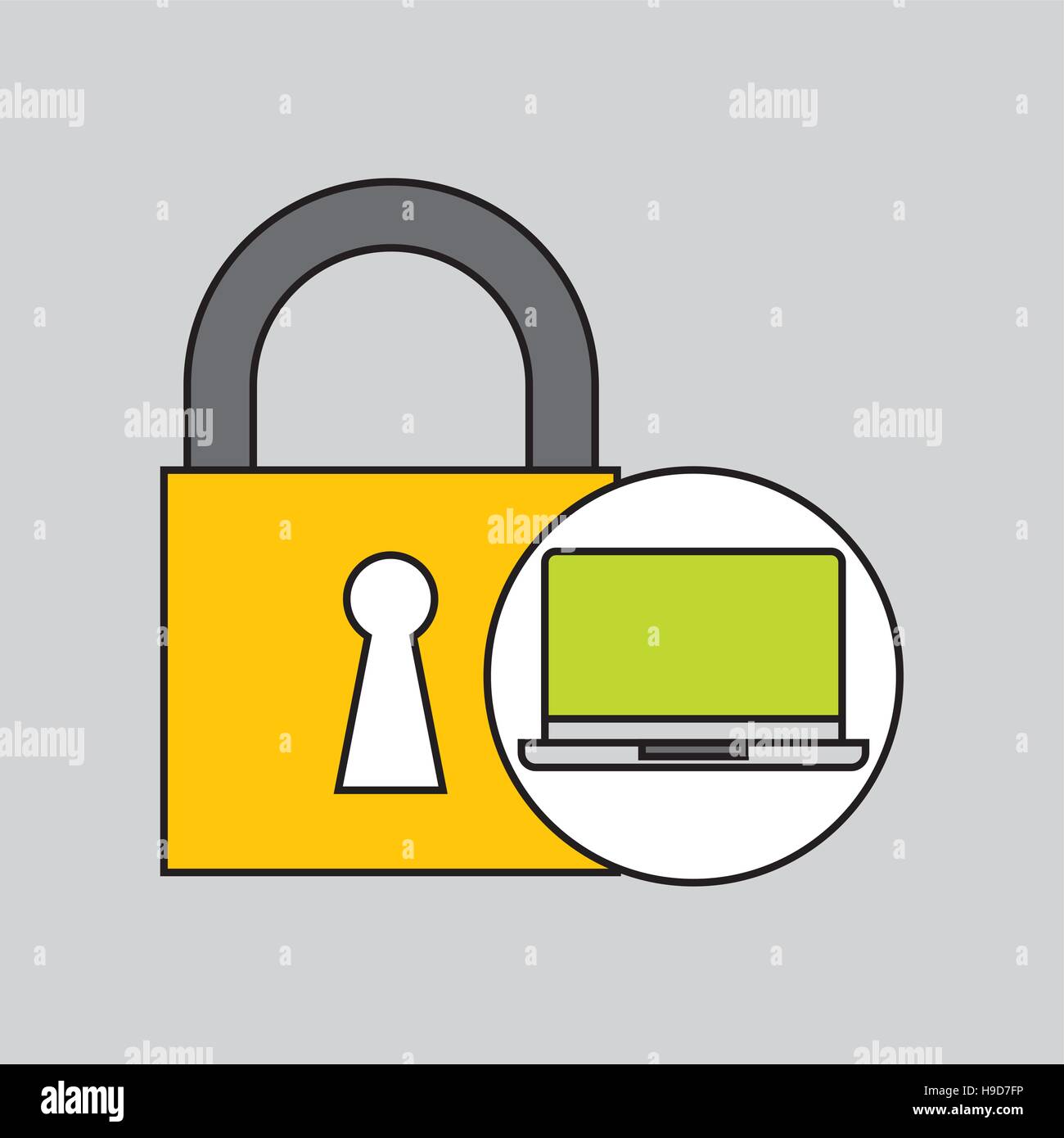 laptop security padlock with chain concept vector illustration eps 10 ...