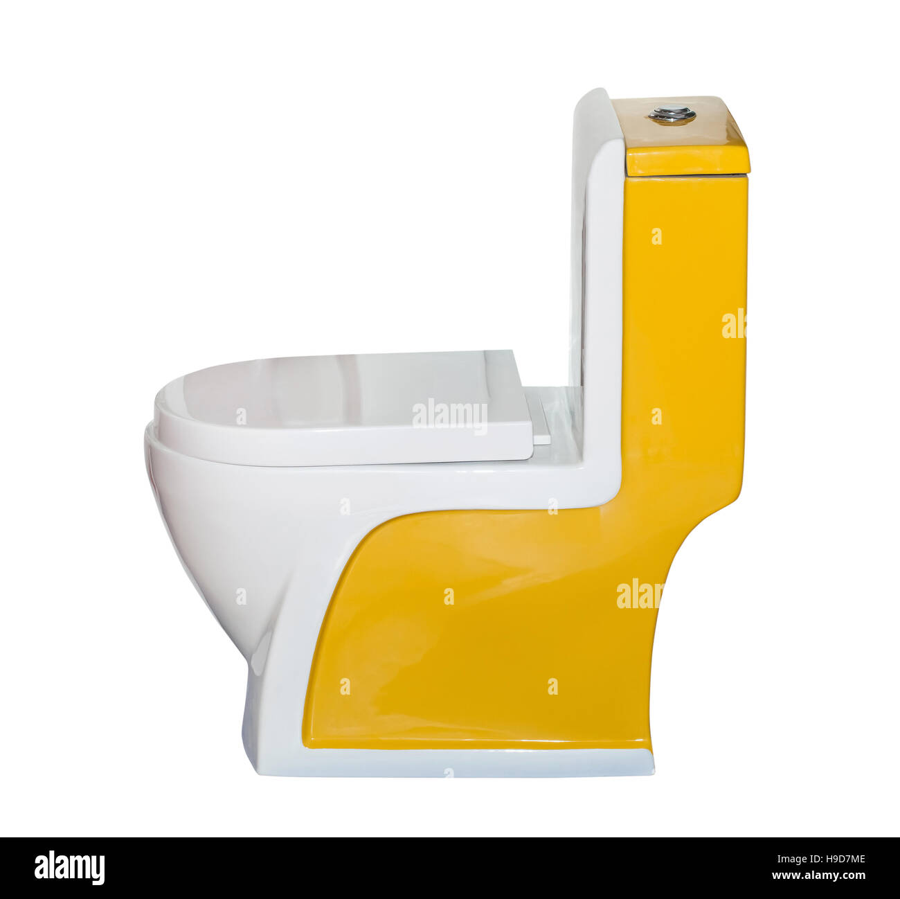 Yellow toilet bowl isolated Stock Photo Alamy
