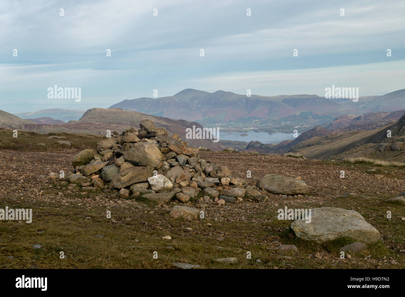 Looking to Skiddaw from Esk Hause across Derwent Water in the English Lake District Stock Photo