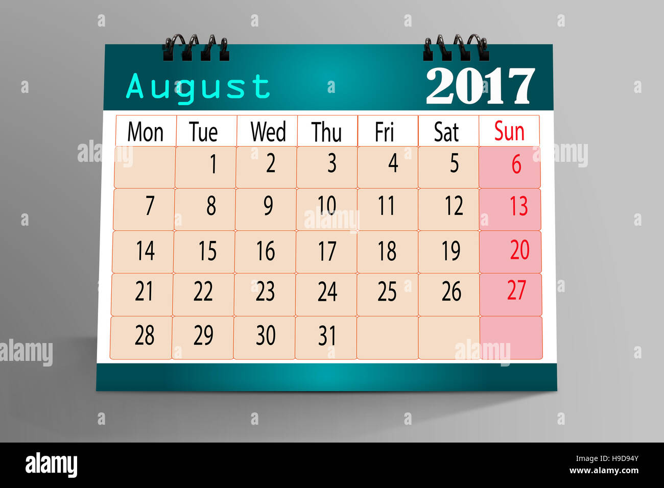 2017 calendar august hi-res stock photography and images - Alamy