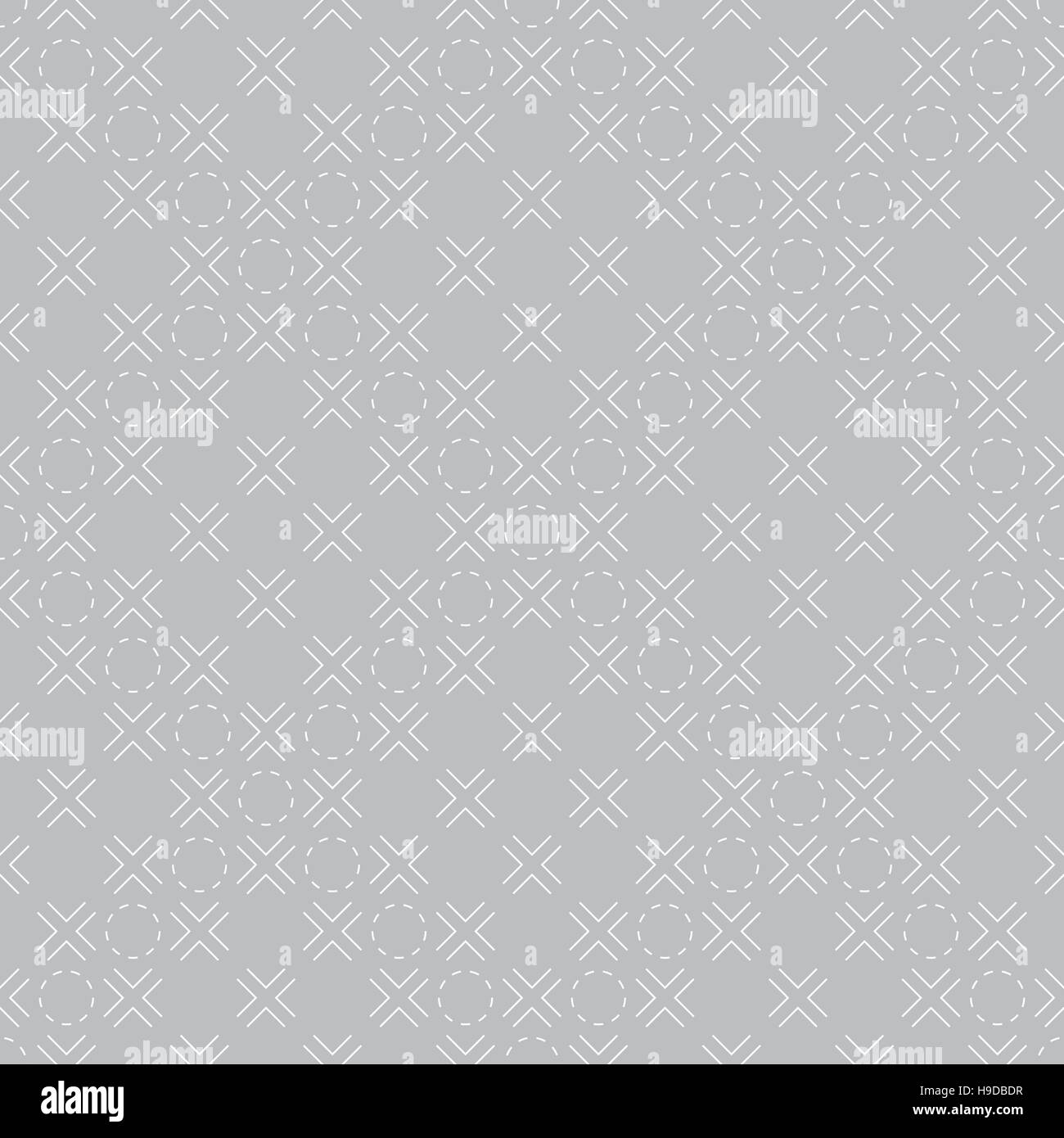 Geometric seamless pattern with lines, crosses, diamonds and dotted circles.  Monochrome. Vector illustration Stock Vector