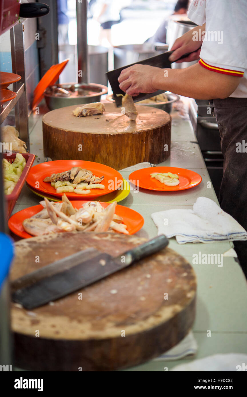 Preparing chicken rice bean sprout at at Ipoh's famous Lou Wong