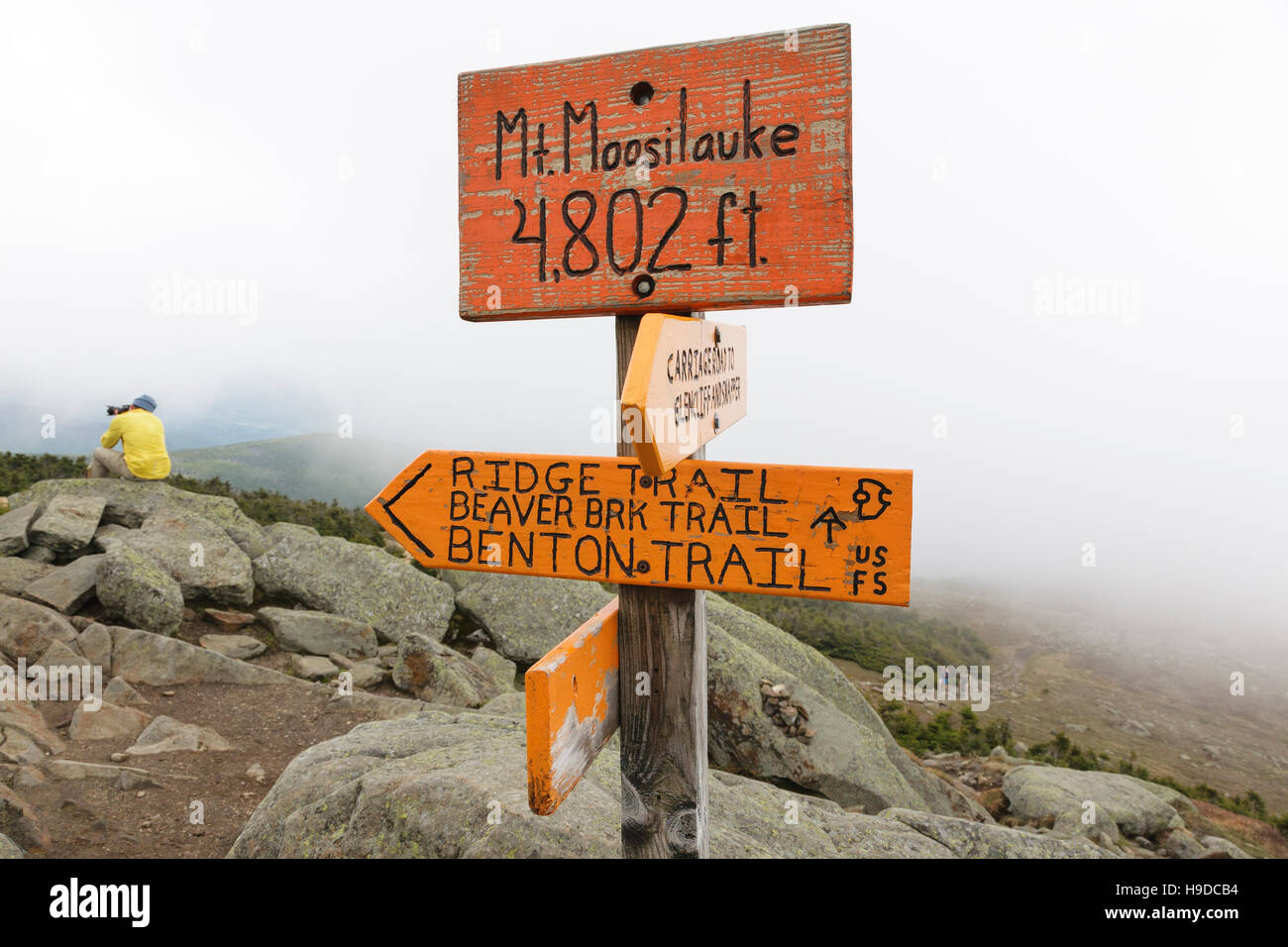 The summit of Mount Moosilauke, in Benton, New Hampshire USA during the summer months on a foggy day Stock Photo