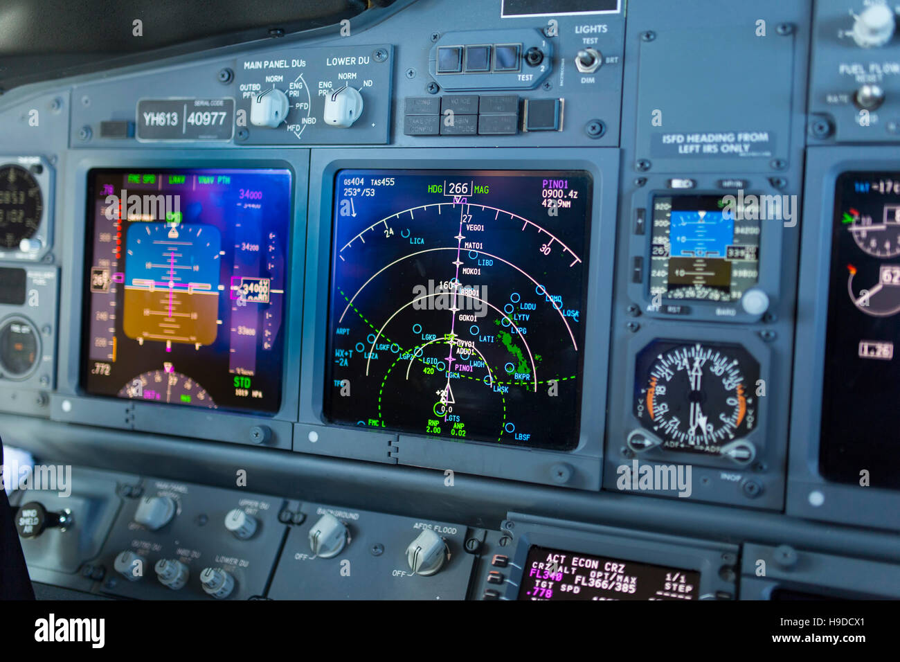 Flight Instruments and glass cockpit Stock Photo