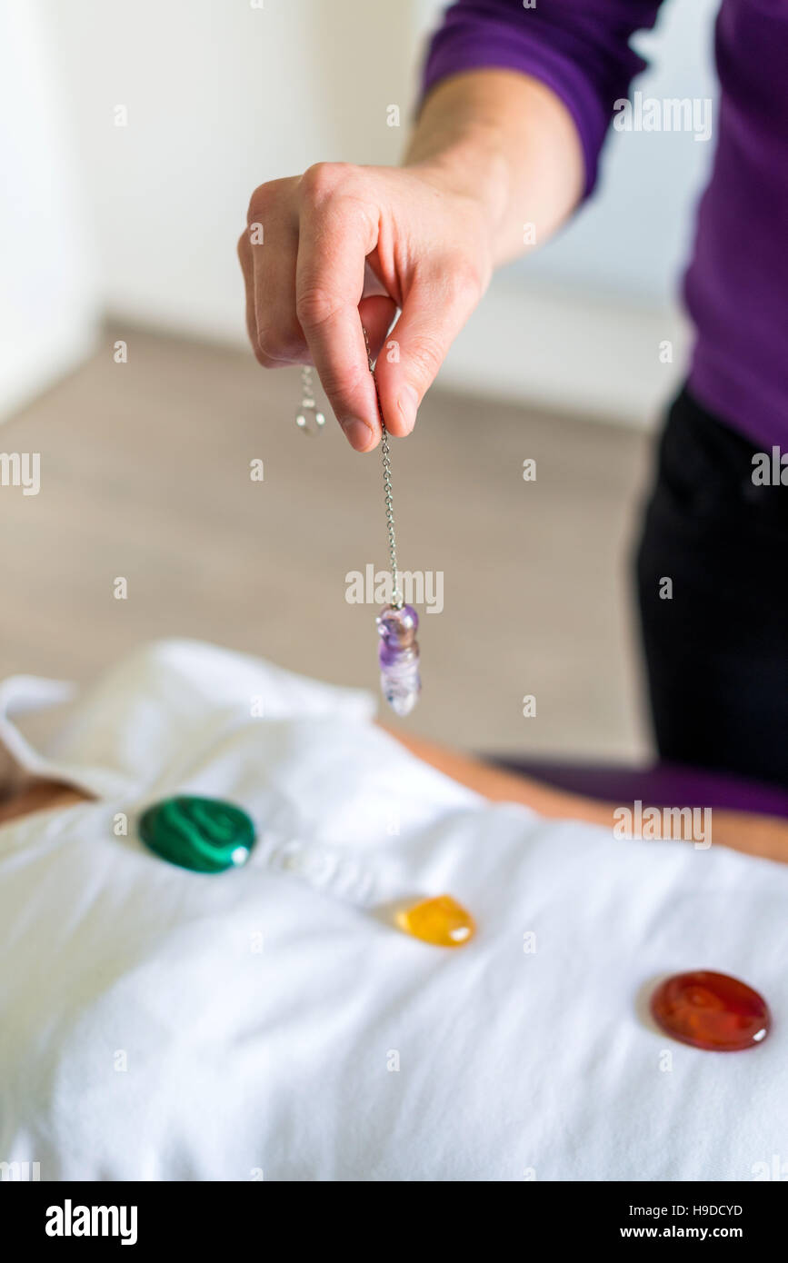 Crystal healing session. Stock Photo