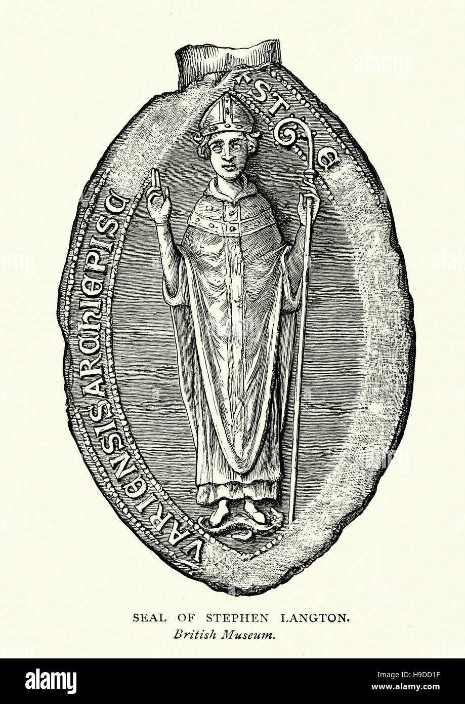 Seal of Stephen Langton an English Cardinal of the Roman Catholic Church and Archbishop of Canterbury between 1207 and his death in 1228. Stock Photo
