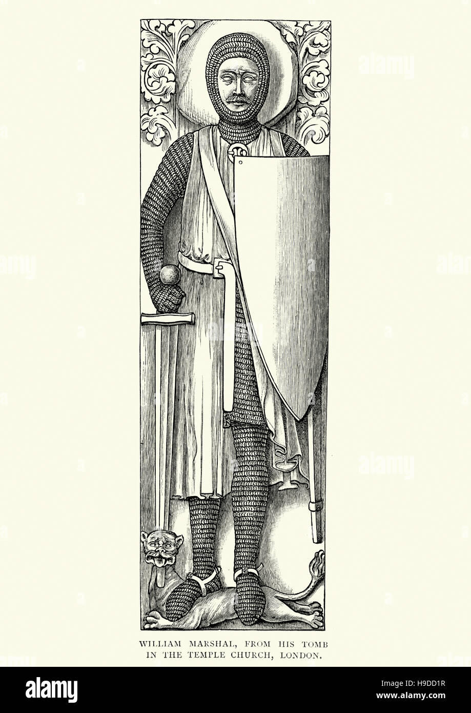 Sir William Marshal, from his tomb in the Temple Church, London. Knighted in 1166, he spent his younger years as a knight errant and a successful tour Stock Photo