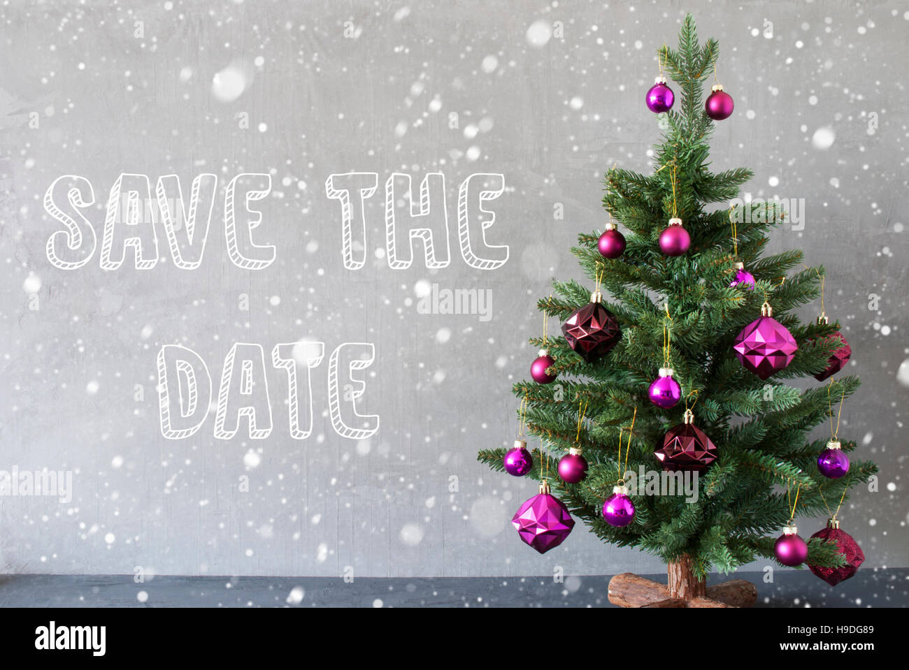 Christmas Tree Snowflakes Cement Wall English Text Save The Date