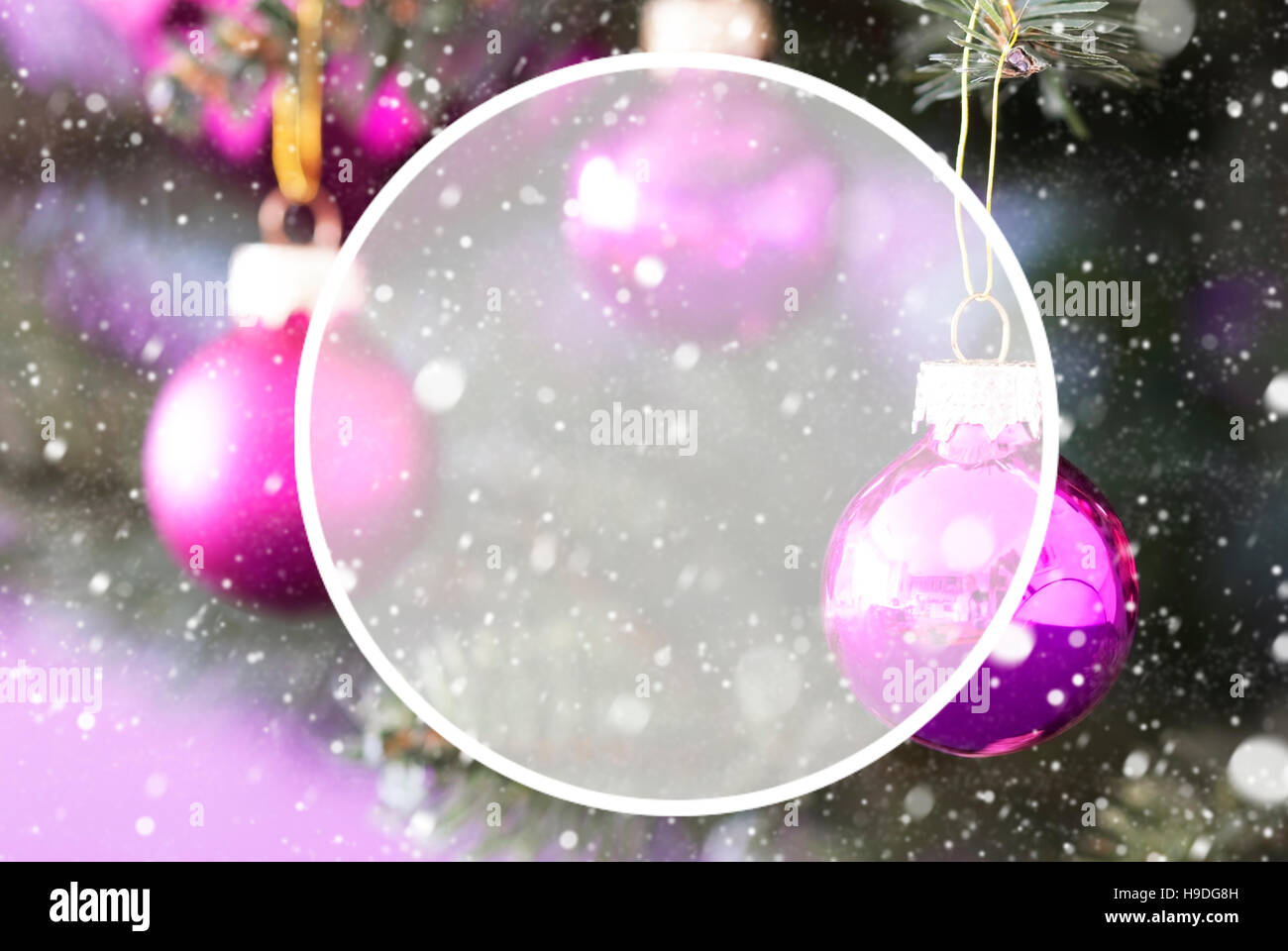 Blurry Christmas Tree With Rose Quartz Balls Stock Photo