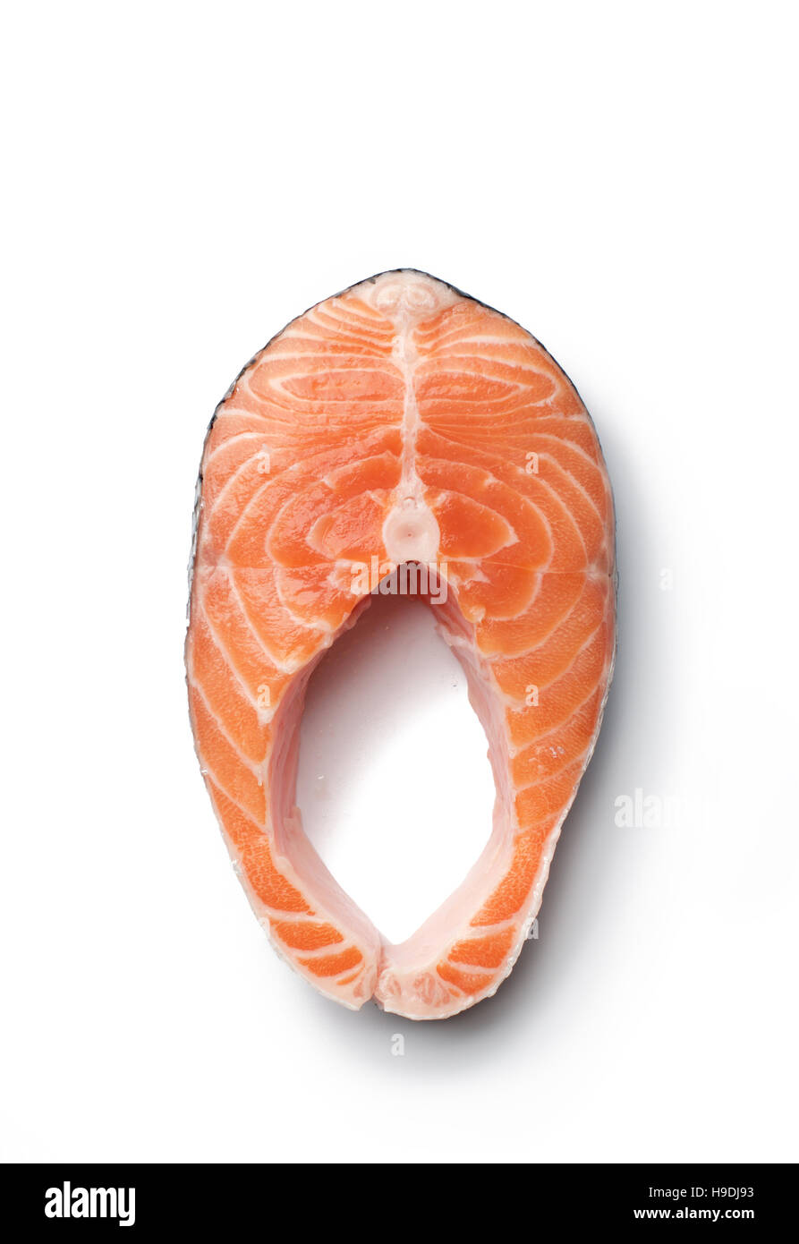 Fresh slice of salmon seafood on white background Stock Photo