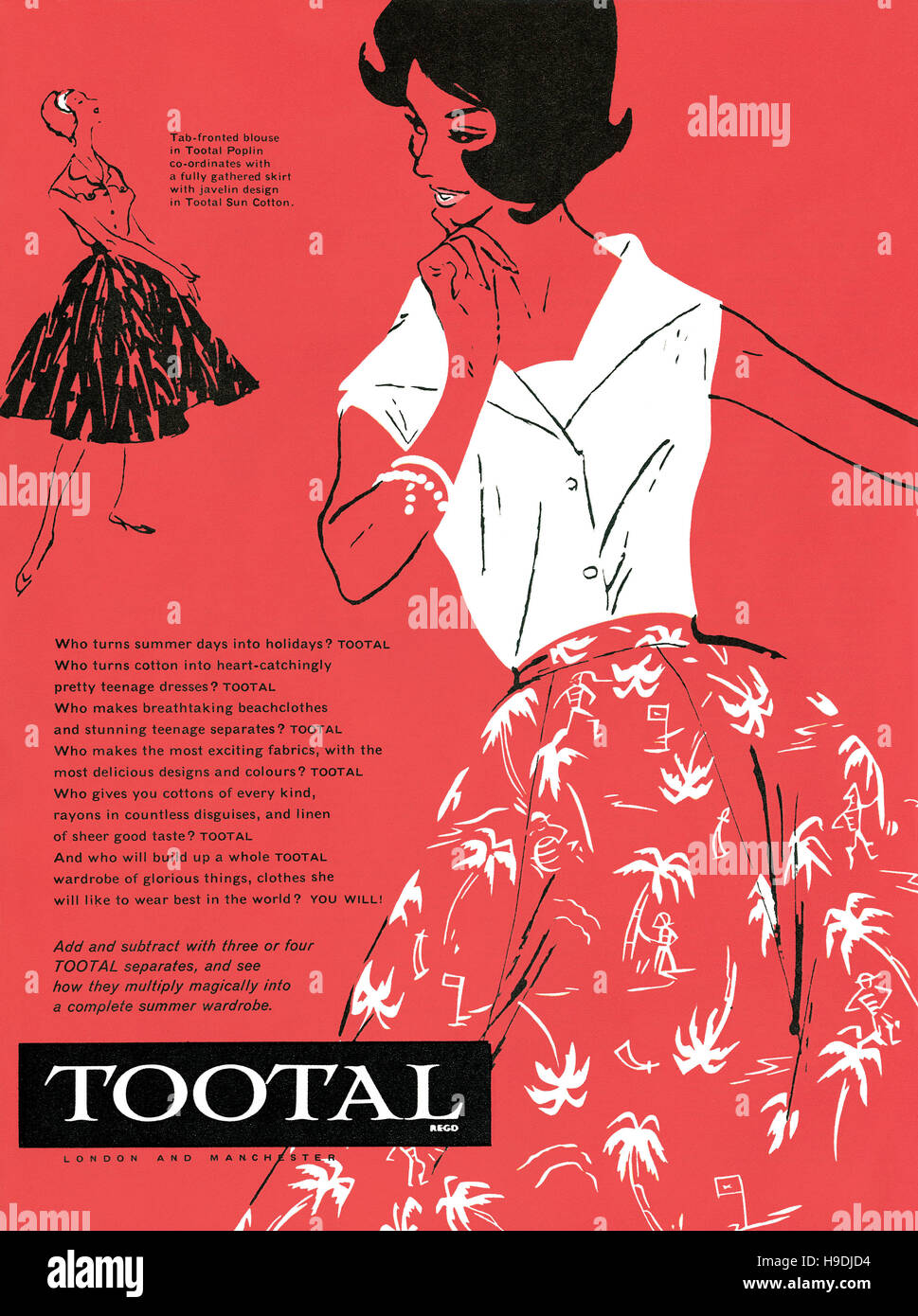 1959 British advertisement for Tootal Fabrics Stock Photo