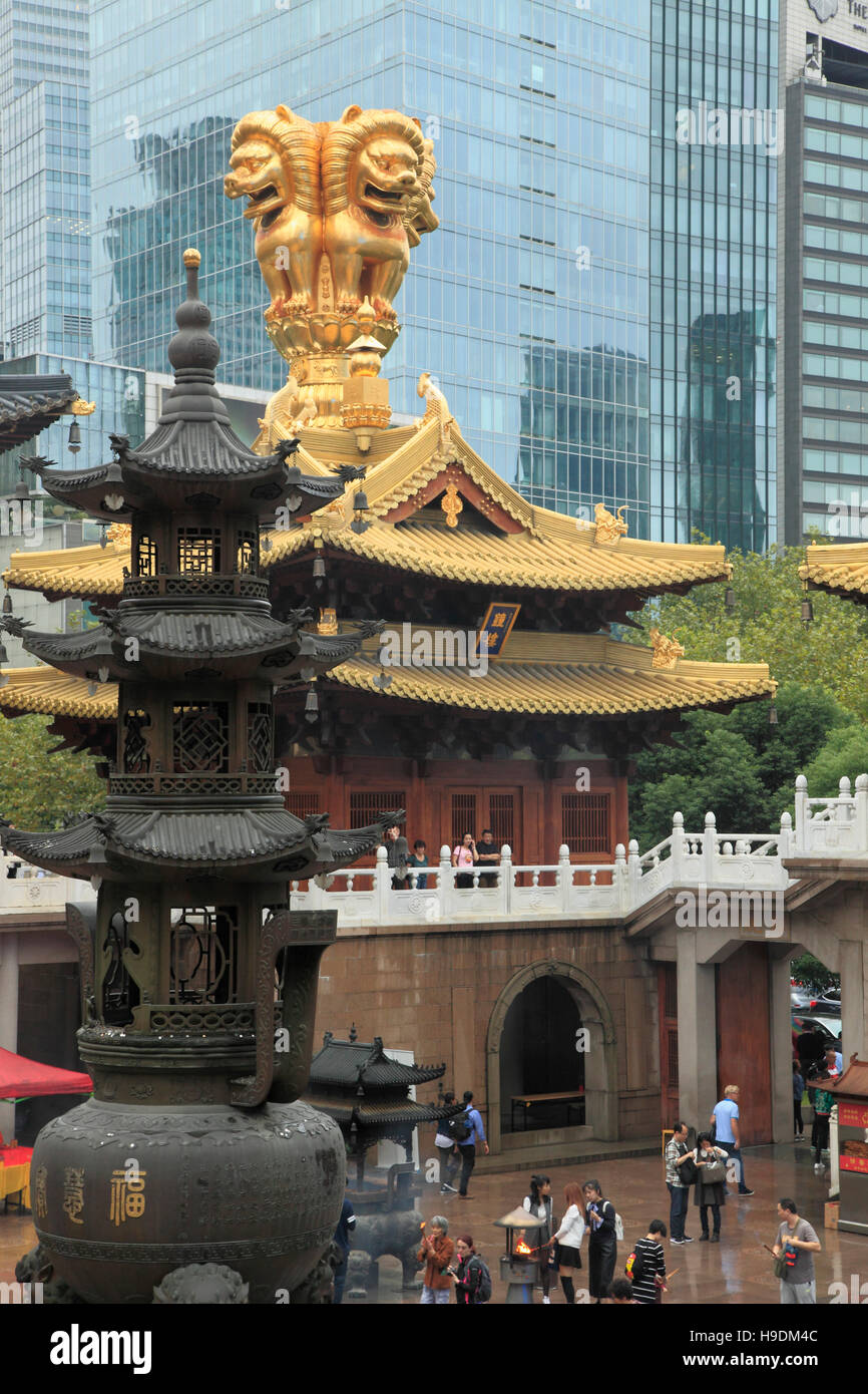China, Shanghai, Jing'an Temple, Ashoka Pillar, Stock Photo