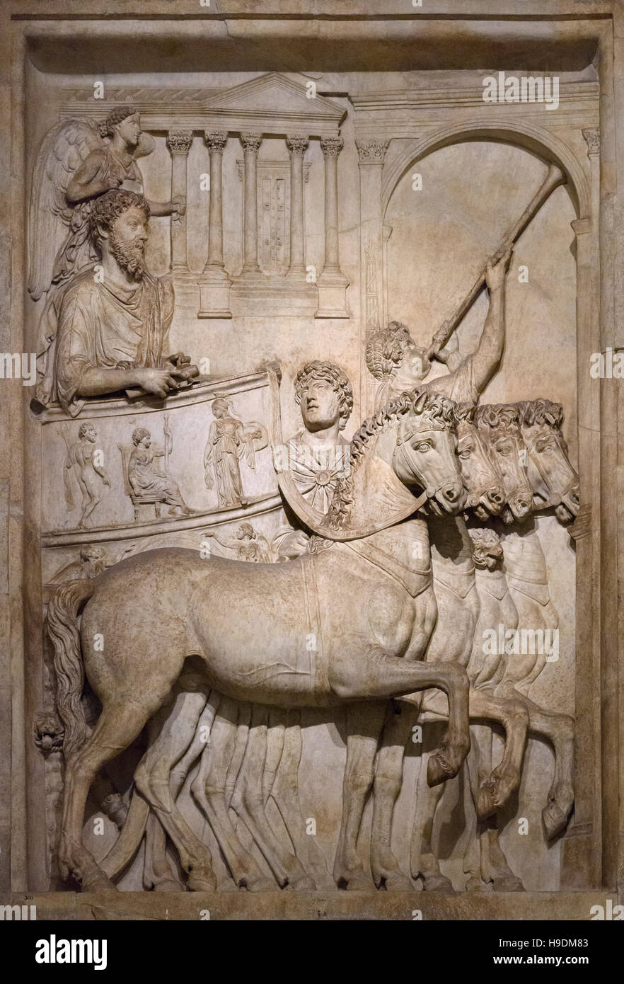 Rome. Italy. Relief panel (176-180 AD) depicting the triumph of Marcus Aurelius over the Germanic peoples and Sarmatians, Capitoline Museum. Stock Photo
