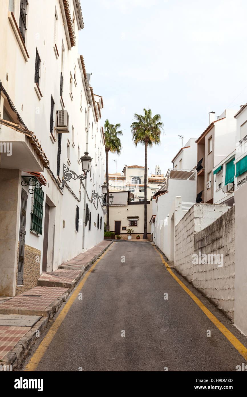 Narrow street in andalusian town Estepona. Costa del Sol, Spain Stock Photo