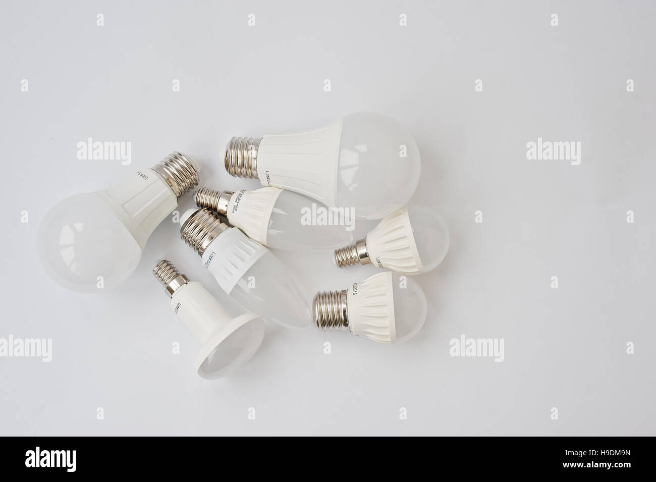 Set of row LED bulbs isolated on white background Stock Photo - Alamy