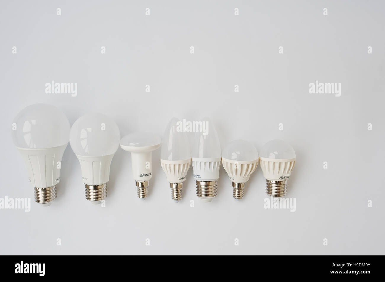 Set of row LED bulbs isolated on white background Stock Photo - Alamy