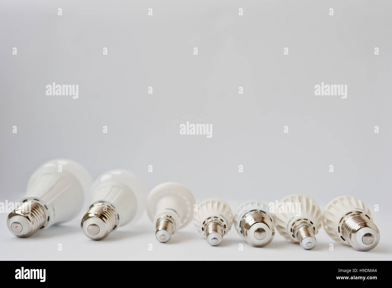 Set of row LED bulbs isolated on white background Stock Photo - Alamy