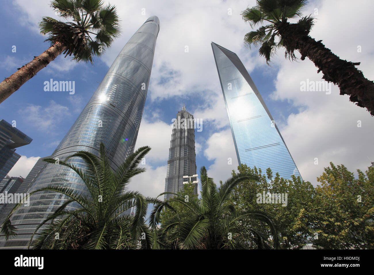 China, Shanghai, Pudong, Shanghai Tower, Jinmao Tower, Shanghai World Financial Center, Stock Photo