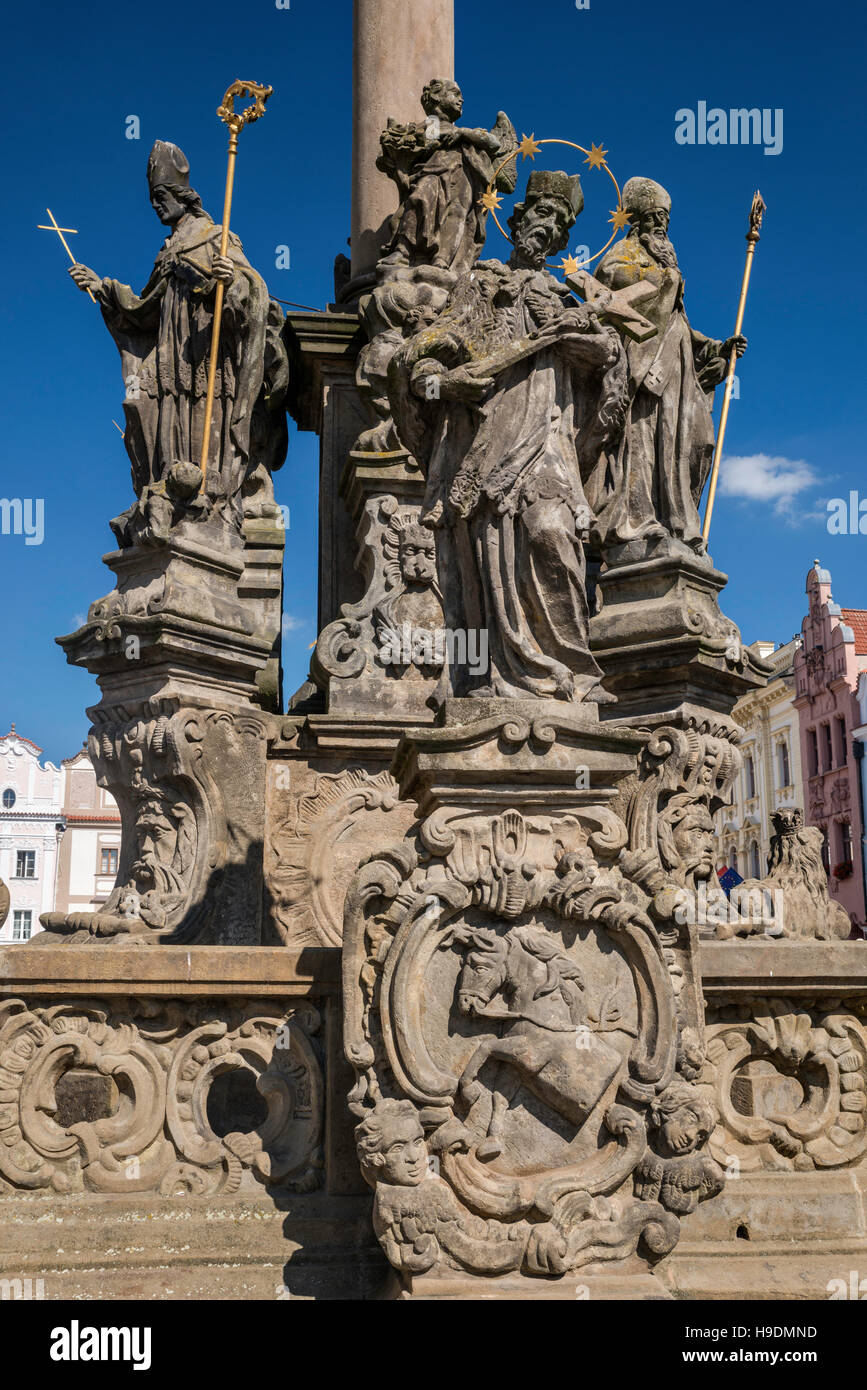 Statues at Plague Column, 1695, in Pardubice, Bohemia, Czech Republic Stock Photo