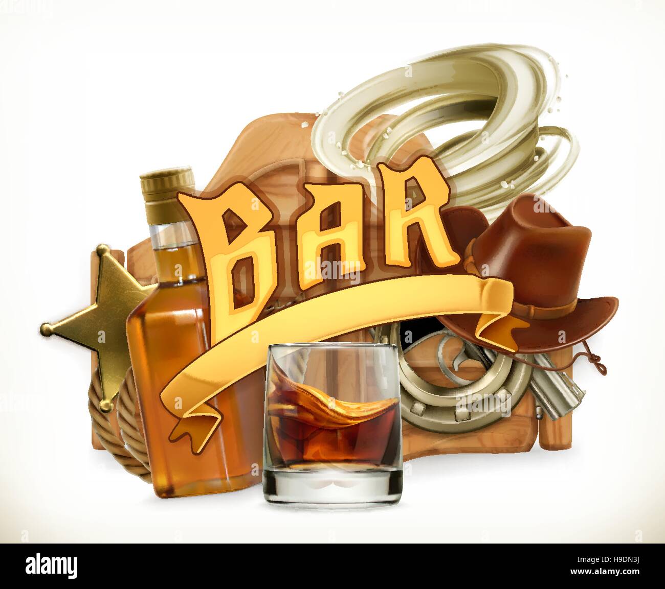 Bar logo. Western retro style. 3d vector emblem Stock Vector