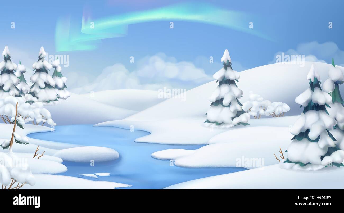 Winter landscape. Christmas background. 3d vector illustration Stock Vector