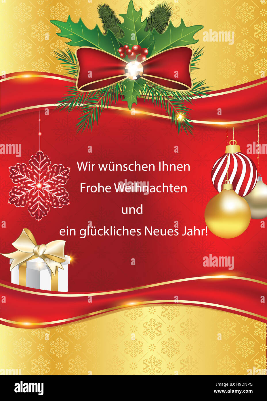 Geschäftliche Weihnachtsgrüße. Wir wünschen Ihnen Frohe Weihnachten und ein Glückliches Neues Jahr Grußkarte. Druckfarben verwen Stock Photo